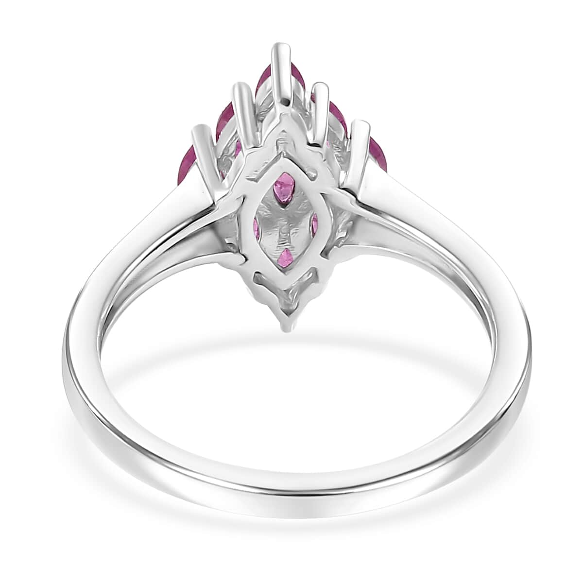 Premium Mozambique Pink Sapphire 0.85 ctw Blossom Cluster Ring in Rhodium Over Sterling Silver (Size 10.0)  image number 4