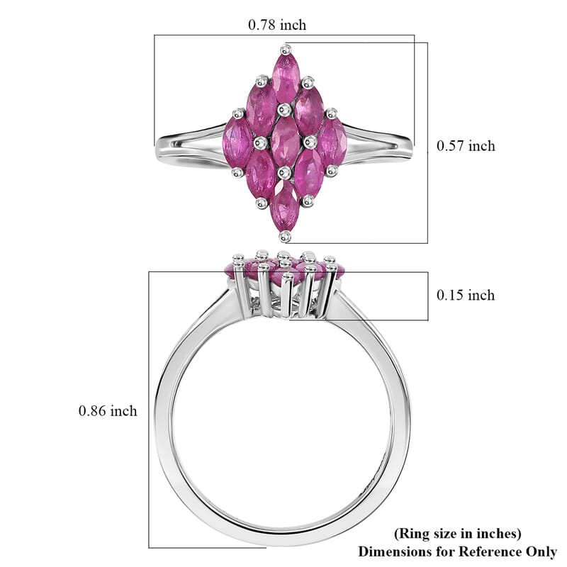 Premium Mozambique Pink Sapphire 0.85 ctw Blossom Cluster Ring in Rhodium Over Sterling Silver (Size 10.0) 