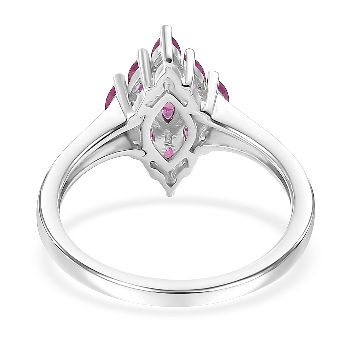 Premium Mozambique Pink Sapphire 0.85 ctw Blossom Cluster Ring in Rhodium Over Sterling Silver (Size 5.0)  image number 4