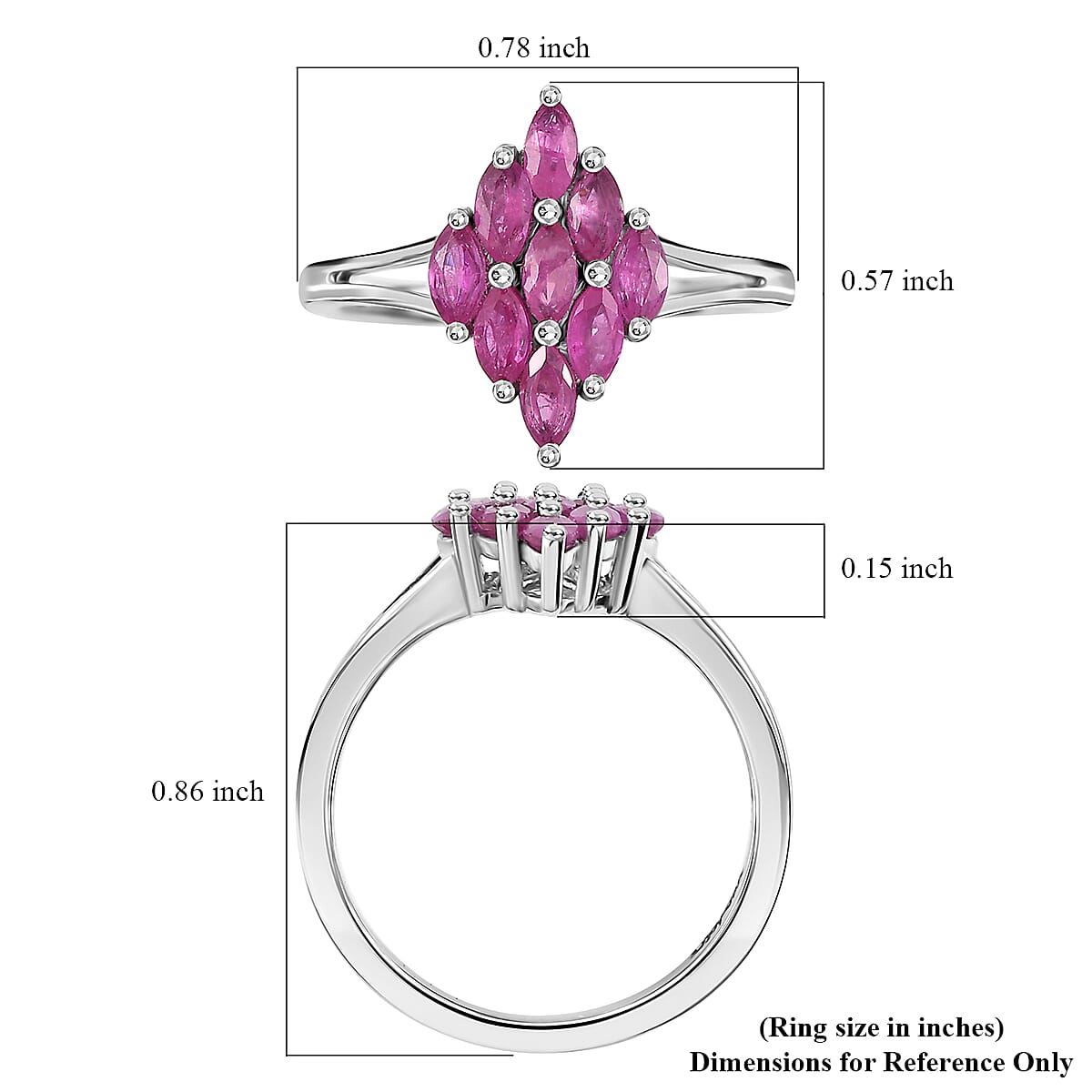 Premium Mozambique Pink Sapphire 0.85 ctw Blossom Cluster Ring in Rhodium Over Sterling Silver (Size 5.0) 