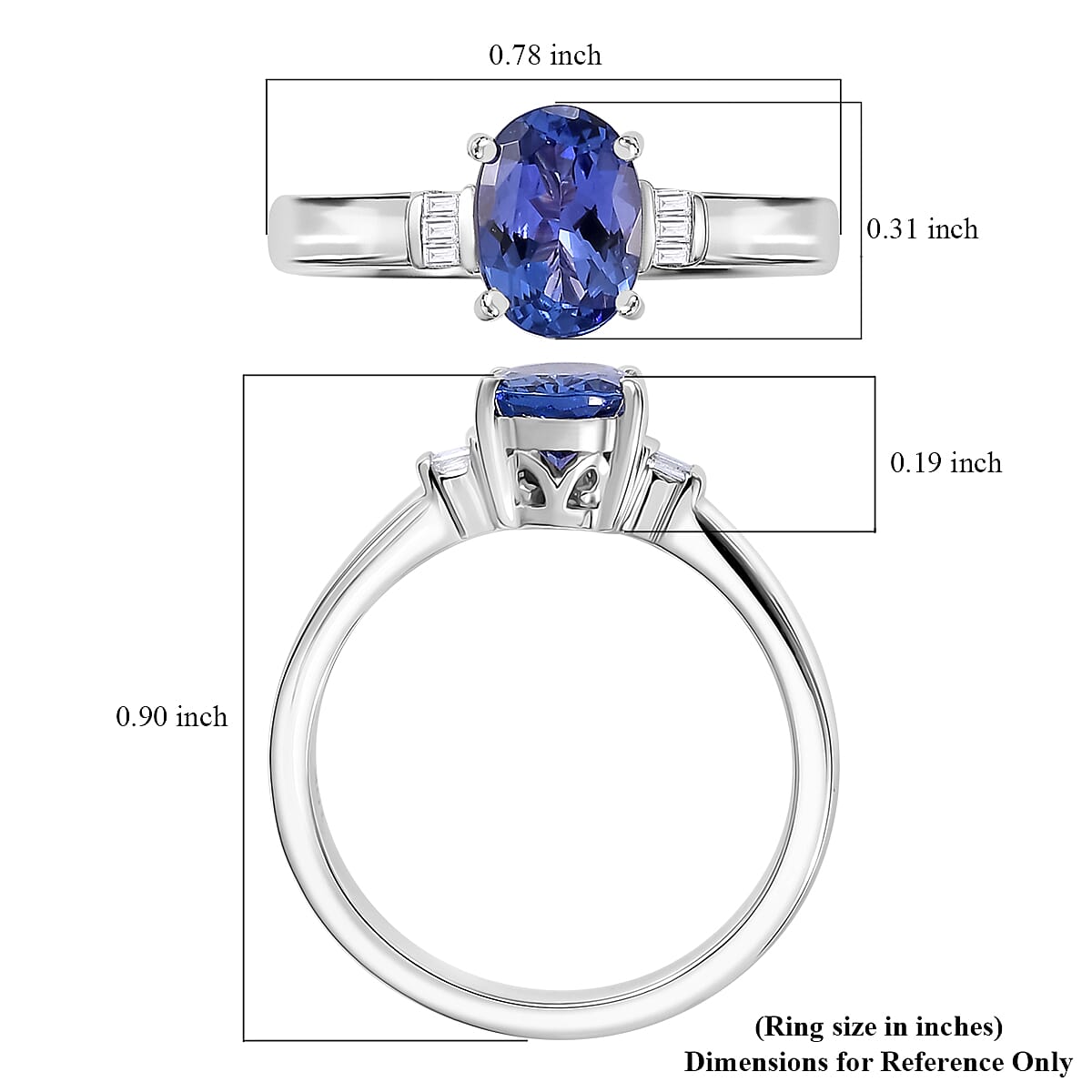 Luxoro Premium Tanzanite and G-H I3 Diamond 1.00 ctw Ring in 10K White Gold (Size 5.0) image number 5