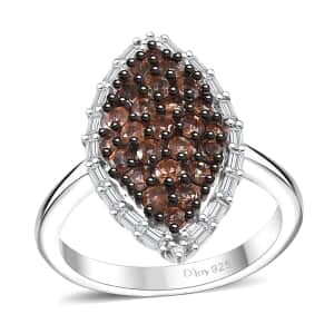 Premium Jenipapo Andalusite and Moissanite 0.90 ctw Ember Radiance Ring in Rhodium Over Sterling Silver (Size 10.0)