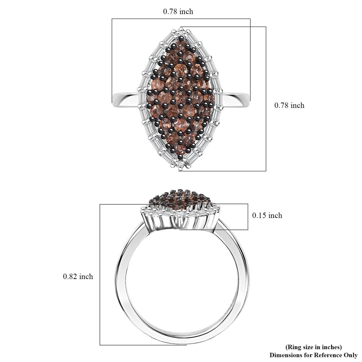 Premium Jenipapo Andalusite and Moissanite 0.90 ctw Ember Radiance Ring in Rhodium Over Sterling Silver (Size 7.0) image number 5