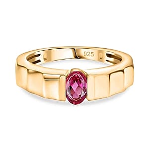 Lab Grown Red Beryl 0.38 ctw Ring in 18K Vermeil Yellow Gold Over Sterling Silver (Size 6.5)