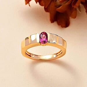 Lab Grown Red Beryl 0.38 ctw Ring in 18K Vermeil Yellow Gold Over Sterling Silver (Size 6.5)