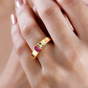 Lab Grown Red Beryl 0.38 ctw Ring in 18K Vermeil Yellow Gold Over Sterling Silver (Size 6.5)