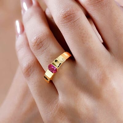 Lab Grown Red Beryl 0.38 ctw Ring in 18K Vermeil Yellow Gold Over Sterling Silver (Size 6.5)
