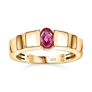 Lab Grown Red Beryl 0.38 ctw Ring in 18K Vermeil Yellow Gold Over Sterling Silver (Size 6.5)