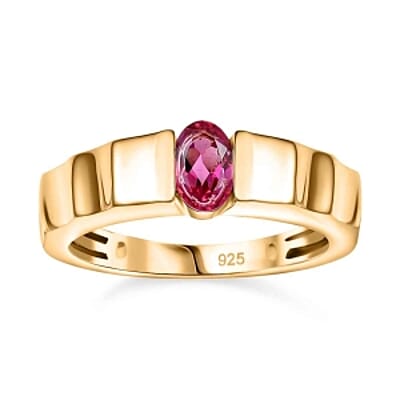 Lab Grown Red Beryl 0.38 ctw Ring in 18K Vermeil Yellow Gold Over Sterling Silver (Size 6.5)