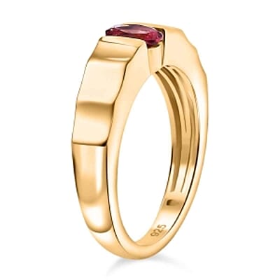 Lab Grown Red Beryl 0.38 ctw Ring in 18K Vermeil Yellow Gold Over Sterling Silver (Size 6.5)