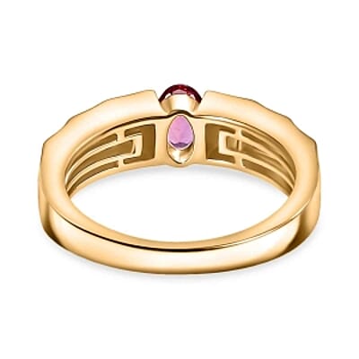 Lab Grown Red Beryl 0.38 ctw Ring in 18K Vermeil Yellow Gold Over Sterling Silver (Size 6.5)