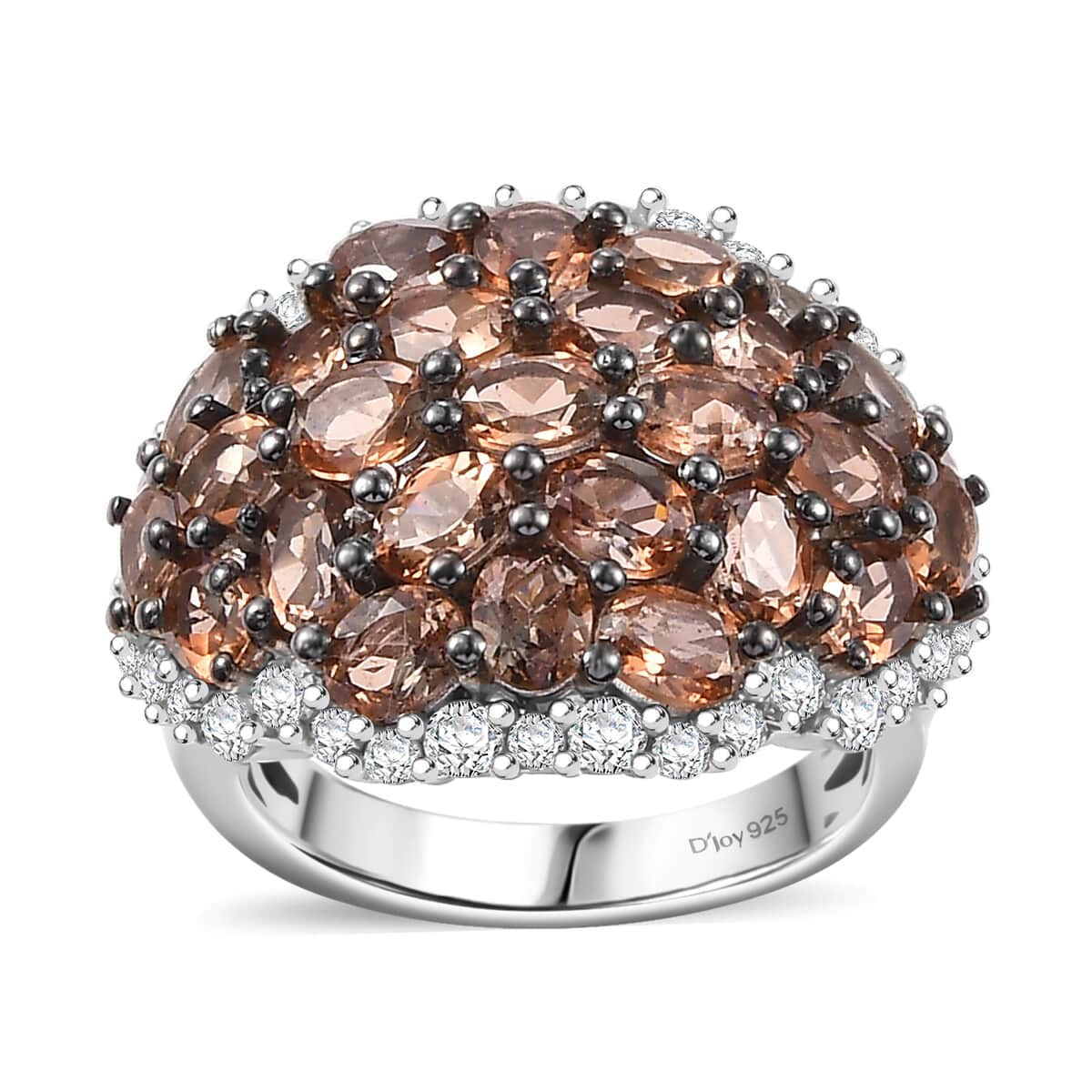 Jenipapo Andalusite and White Zircon 6.15 ctw Ember Dome Ring in Rhodium Over Sterling Silver (Size 10.0) image number 0