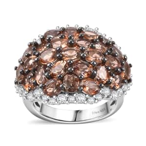 Jenipapo Andalusite and White Zircon 6.15 ctw Ember Dome Ring in Rhodium Over Sterling Silver (Size 10.0)