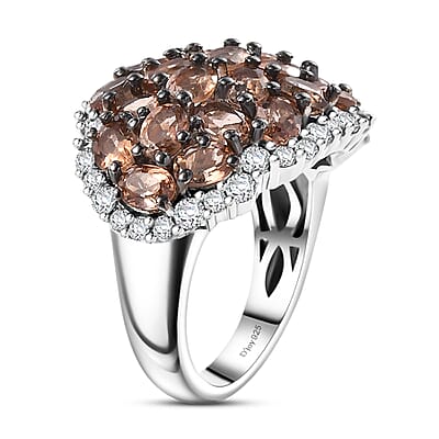 D'Joy Jenipapo Andalusite and White Zircon 6.15 ctw Ember Dome Ring in Rhodium Over Sterling Silver (Size 10.0)