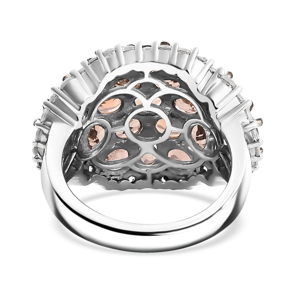 Jenipapo Andalusite and White Zircon 6.15 ctw Ember Dome Ring in Rhodium Over Sterling Silver (Size 10.0) image number 4