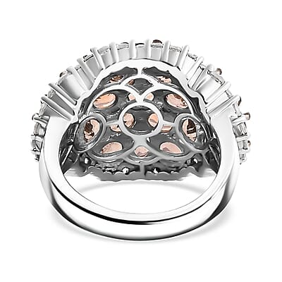 D'Joy Jenipapo Andalusite and White Zircon 6.15 ctw Ember Dome Ring in Rhodium Over Sterling Silver (Size 10.0)