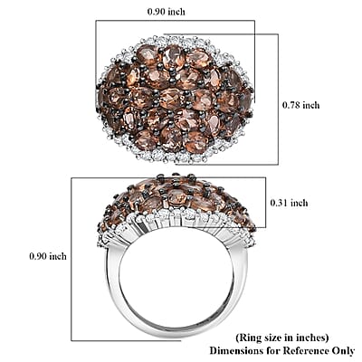 D'Joy Jenipapo Andalusite and White Zircon 6.15 ctw Ember Dome Ring in Rhodium Over Sterling Silver (Size 10.0)