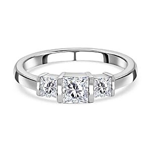 Swarovski Zirconia 1.23 ctw 3 Stone Ring in Rhodium Over Sterling Silver (Size 11.5)