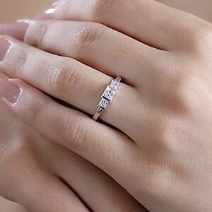 Swarovski Zirconia 1.23 ctw 3 Stone Ring in Rhodium Over Sterling Silver (Size 11.5)