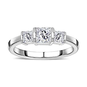 Swarovski Zirconia 1.23 ctw 3 Stone Ring in Rhodium Over Sterling Silver (Size 11.5)