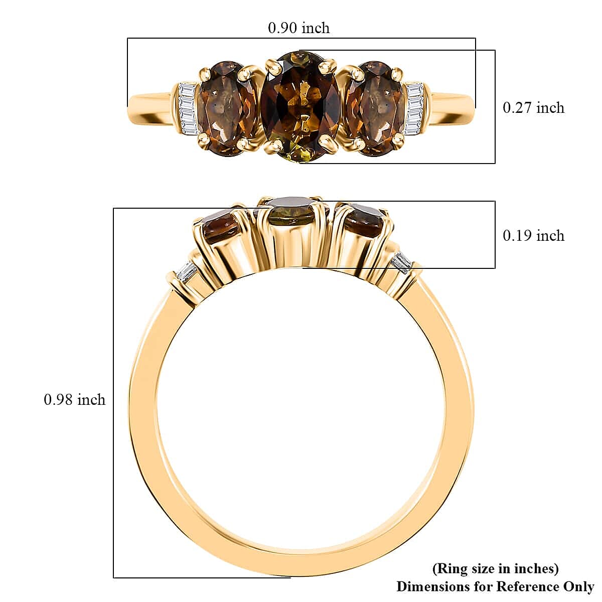 Value Buy Luxoro 10K Yellow Gold Premium Jenipapo Andalusite, Diamond (G-H, I2) 3 Stone Ring (Size 5.0) 1.75 ctw image number 5