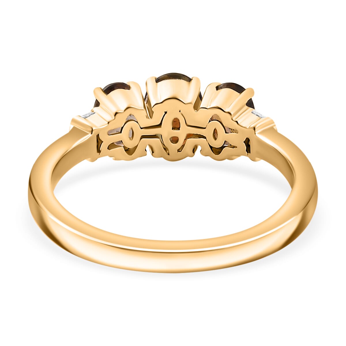 Luxoro Premium Jenipapo Andalusite and G-H I2 Diamond 1.75 ctw 3 Stone Ring in 10K Yellow Gold (Size 6.0)  image number 4