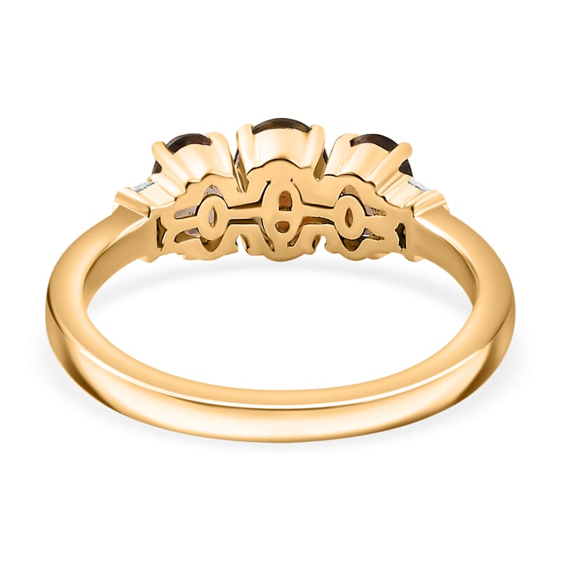 Luxoro Premium Jenipapo Andalusite and G-H I2 Diamond 1.75 ctw 3 Stone Ring in 10K Yellow Gold (Size 6.0)