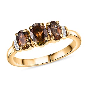 Value Buy Luxoro 10K Yellow Gold Premium Jenipapo Andalusite, Diamond (G-H, I2) 3 Stone Ring (Size 6.5) 1.75 ctw