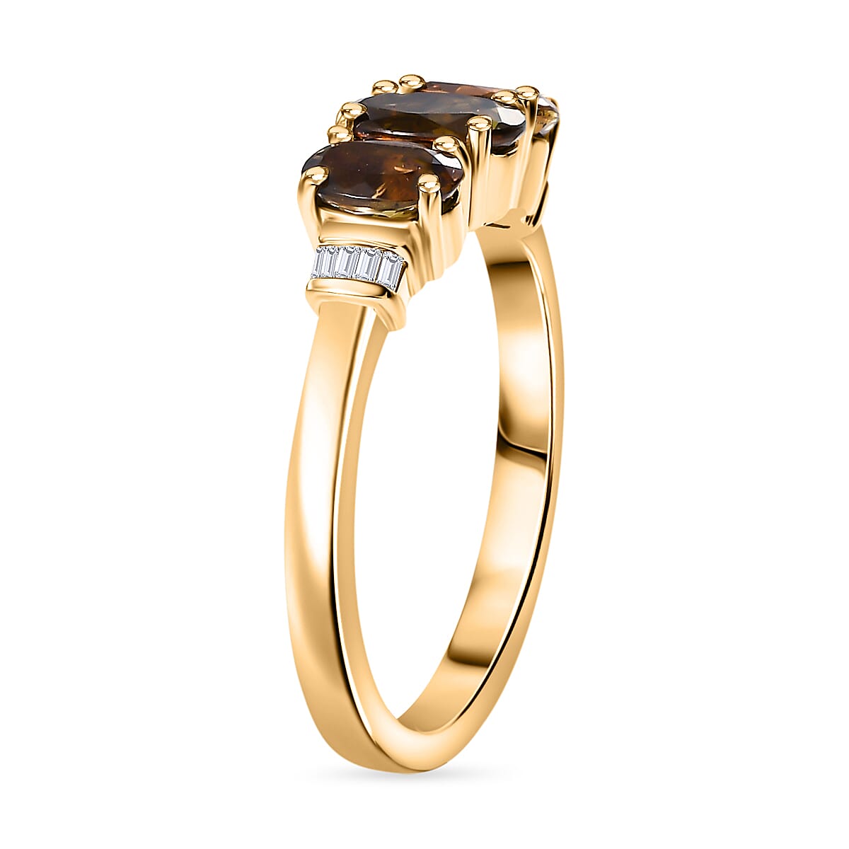 Luxoro Premium Jenipapo Andalusite and G-H I2 Diamond 1.75 ctw 3 Stone Ring in 10K Yellow Gold (Size 9.0)  image number 3