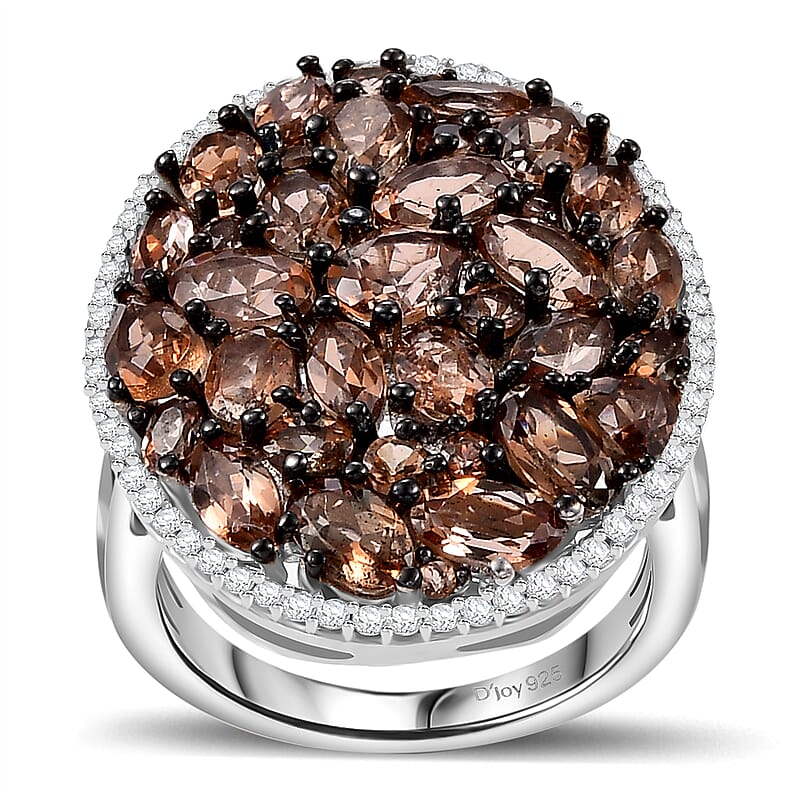 D'Joy Jenipapo Andalusite and White Zircon 5.50 ctw Sea Pebbles Ring in Rhodium Over Sterling Silver (Size 10.0)