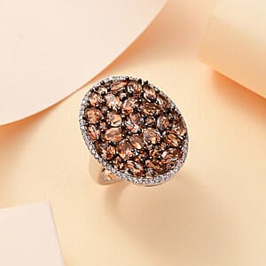 D'Joy Jenipapo Andalusite and White Zircon 5.50 ctw Sea Pebbles Ring in Rhodium Over Sterling Silver (Size 10.0)