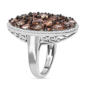 D'Joy Jenipapo Andalusite and White Zircon 5.50 ctw Sea Pebbles Ring in Rhodium Over Sterling Silver (Size 10.0)