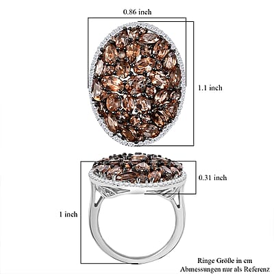 D'Joy Jenipapo Andalusite and White Zircon 5.50 ctw Sea Pebbles Ring in Rhodium Over Sterling Silver (Size 10.0)