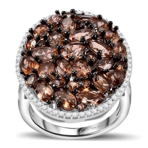 Jenipapo Andalusite and White Zircon 5.50 ctw Sea Pebbles Ring in Rhodium Over Sterling Silver (Size 6.0)