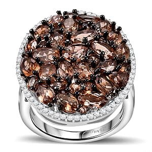 D'Joy Jenipapo Andalusite and White Zircon 5.50 ctw Sea Pebbles Ring in Rhodium Over Sterling Silver (Size 9.0)