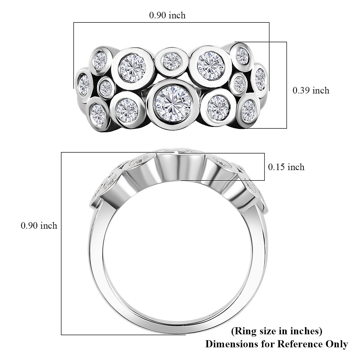 Moissanite 1.10 ctw Bubble Ring in Rhodium Over Sterling Silver (Size 7.0)