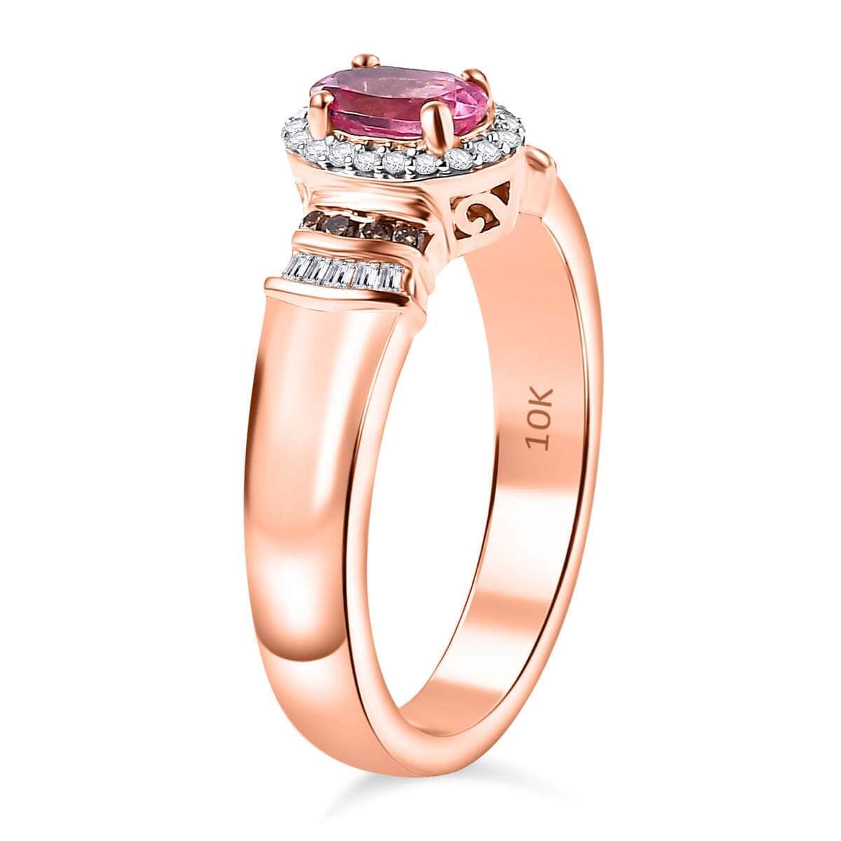 Luxoro AAA Mahenge Spinel, I2 Natural Champagne and White Diamond 0.70 ctw Ballerina Ring in 10K Rose Gold (Size 6.0) image number 3