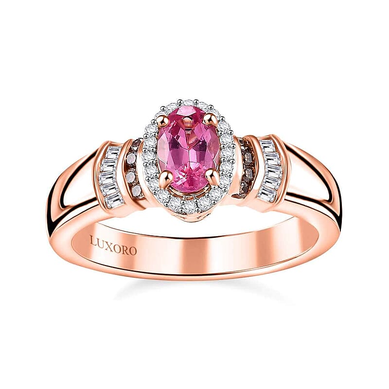 Luxoro AAA Mahenge Spinel, I2 Natural Champagne and White Diamond 0.70 ctw Ballerina Ring in 10K Rose Gold (Size 6.0)