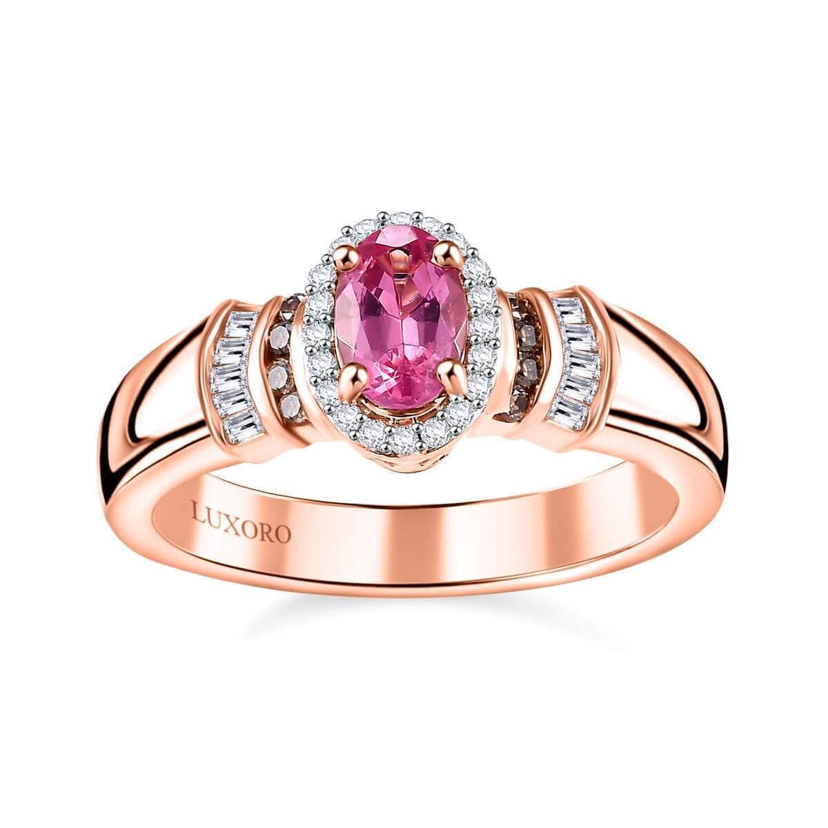 Certified & Appraised Luxoro AAA Mahenge Spinel, I2 Natural Champagne and White Diamond 0.70 ctw Ballerina Ring in 10K Rose Gold (Size 5.0) image number 0