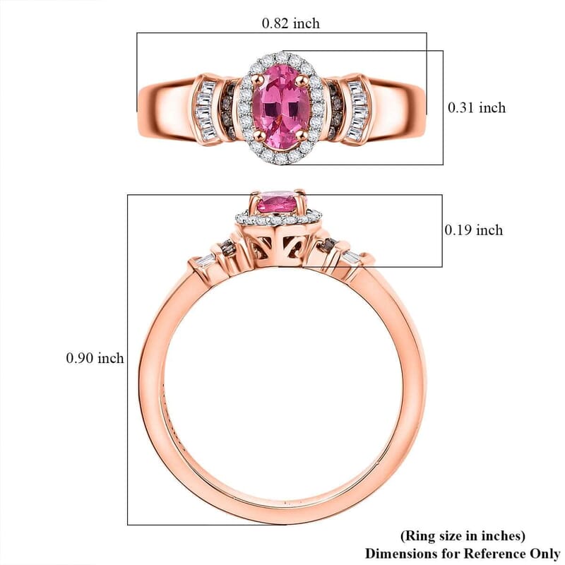 Certified & Appraised Luxoro AAA Mahenge Spinel, I2 Natural Champagne and White Diamond 0.70 ctw Ballerina Ring in 10K Rose Gold (Size 6.0)
