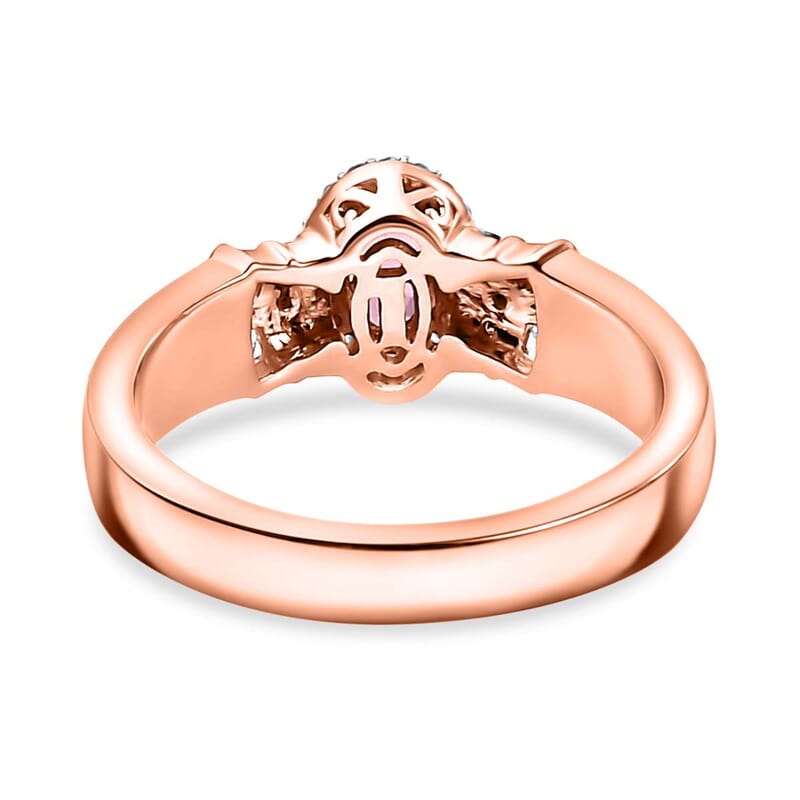 Certified & Appraised Luxoro AAA Mahenge Spinel, I2 Natural Champagne and White Diamond 0.70 ctw Ballerina Ring in 10K Rose Gold (Size 7.0)