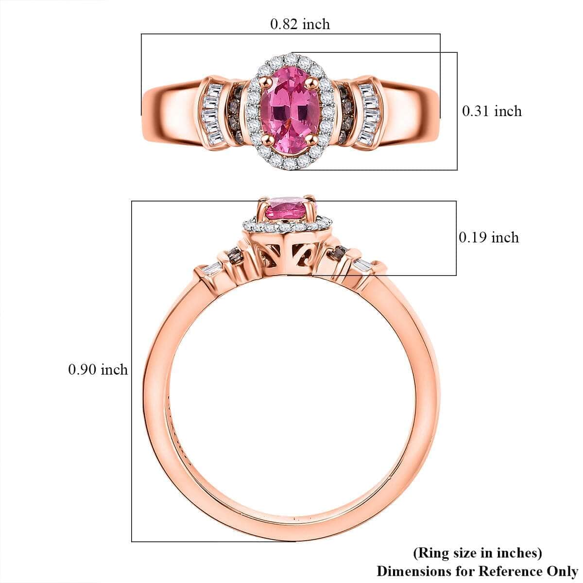 Certified & Appraised Luxoro AAA Mahenge Spinel, I2 Natural Champagne and White Diamond 0.70 ctw Ballerina Ring in 10K Rose Gold (Size 7.5) image number 5