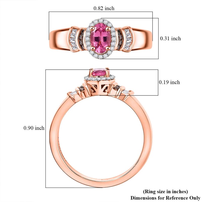 Certified & Appraised Luxoro AAA Mahenge Spinel, I2 Natural Champagne and White Diamond 0.70 ctw Ballerina Ring in 10K Rose Gold (Size 9.0)