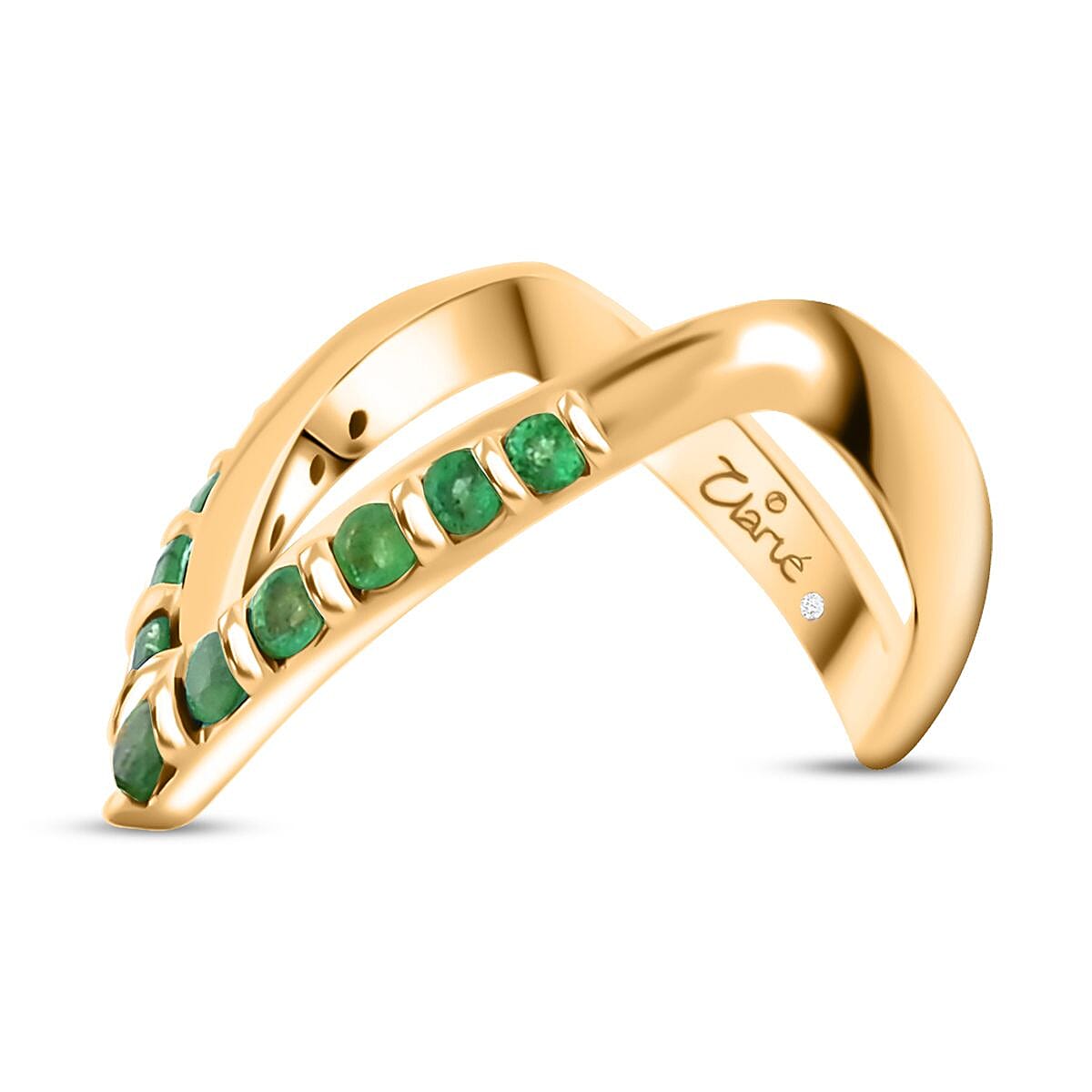 Clarte Colore Collection Emerald and Moissanite 0.55 ctw Ring in Vermeil Yellow Gold Over Sterling Silver (Size 8.0) image number 2