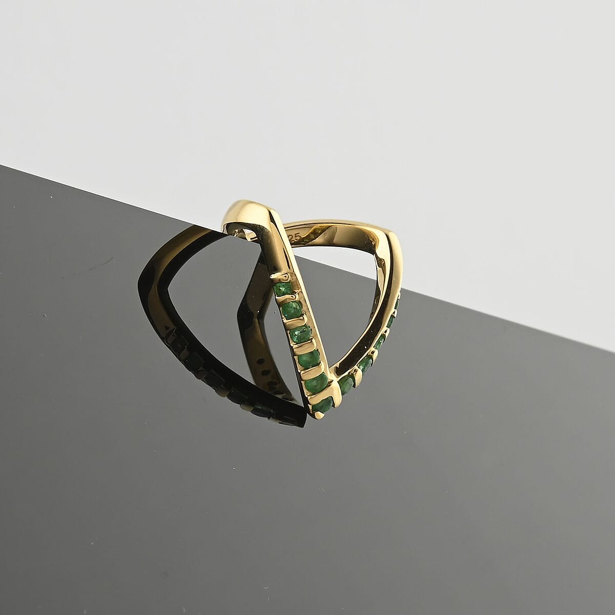 Clarte Colore Collection Emerald and Moissanite 0.55 ctw Ring in Vermeil Yellow Gold Over Sterling Silver (Size 9.0) image number 1