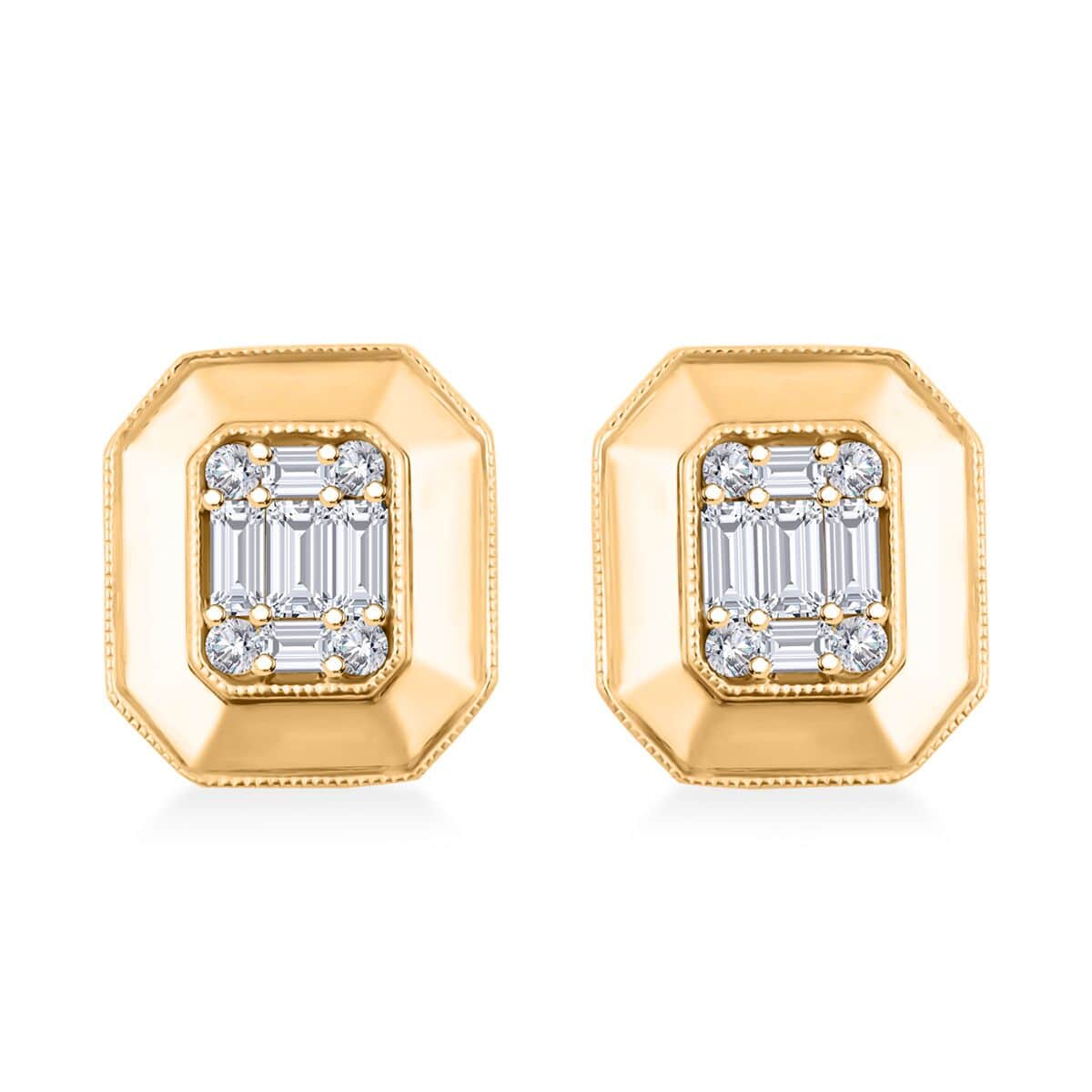 Clarte Gatsby Collection Moissanite 0.75 ctw Emerald Cut Stud Earrings in Vermeil Yellow Gold Over Sterling Silver image number 0