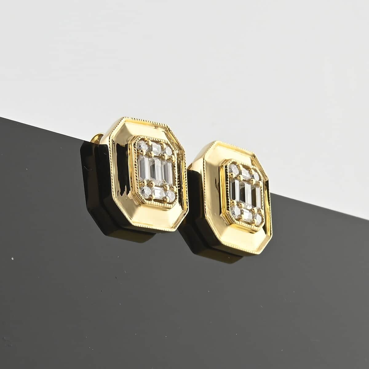 Clarte Gatsby Collection Moissanite 0.75 ctw Emerald Cut Stud Earrings in Vermeil Yellow Gold Over Sterling Silver image number 1