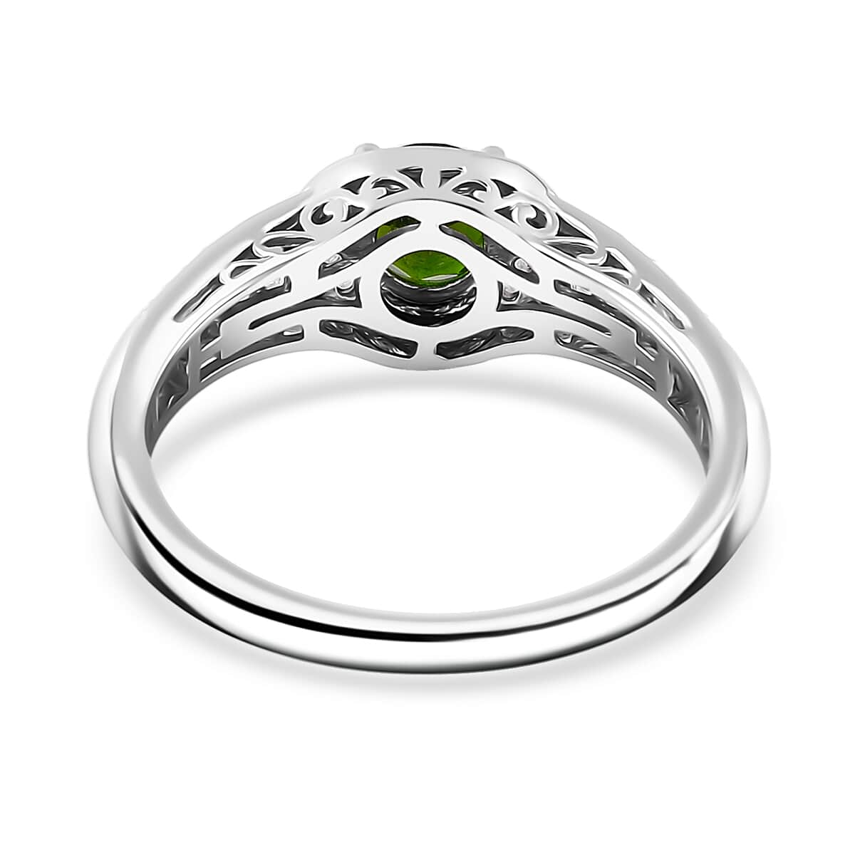 Chrome Diopside and White Zircon 1.30 ctw Halo Ring in Rhodium Over Sterling Silver (Size 10.0) image number 3