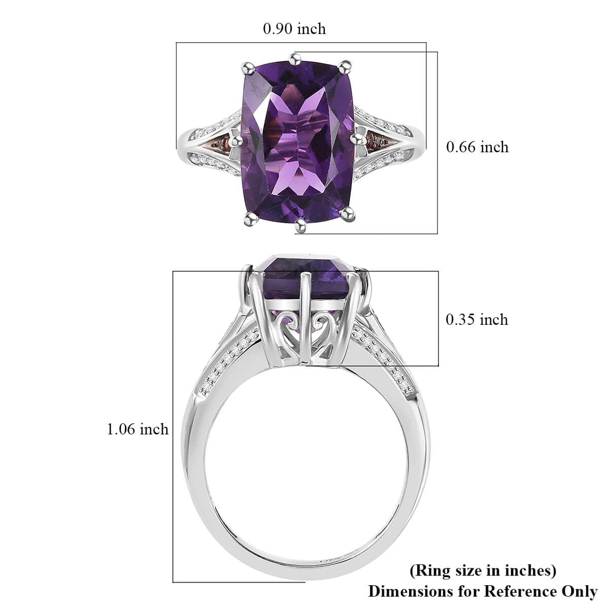 African Amethyst, Brown and White Zircon 7.00 ctw Split Shank Ring in Rhodium Over Sterling Silver (Size 10.0) image number 5