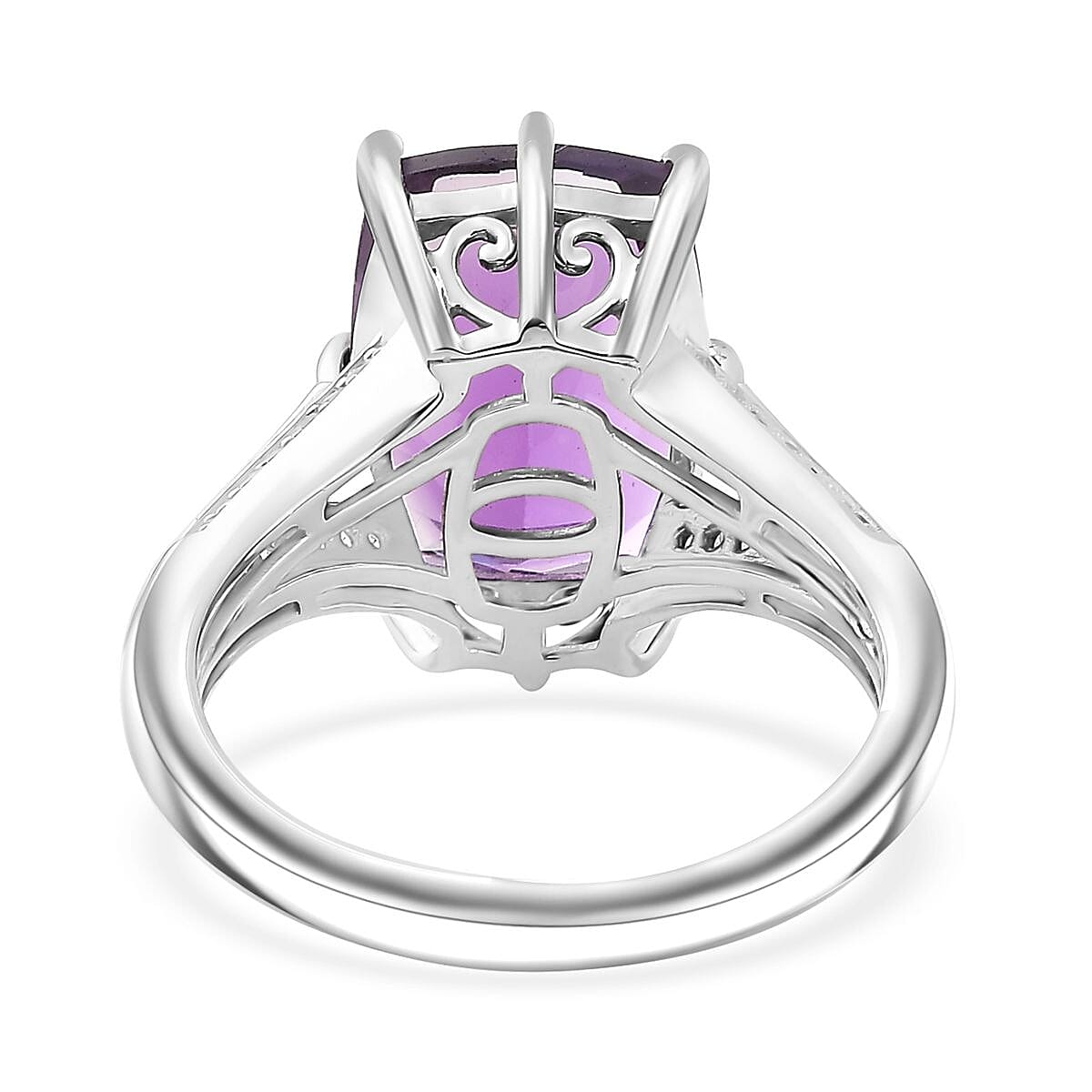 D'Joy African Amethyst, Brown and White Zircon 7.00 ctw Split Shank Ring in Rhodium Over Sterling Silver (Size 7.0) image number 4